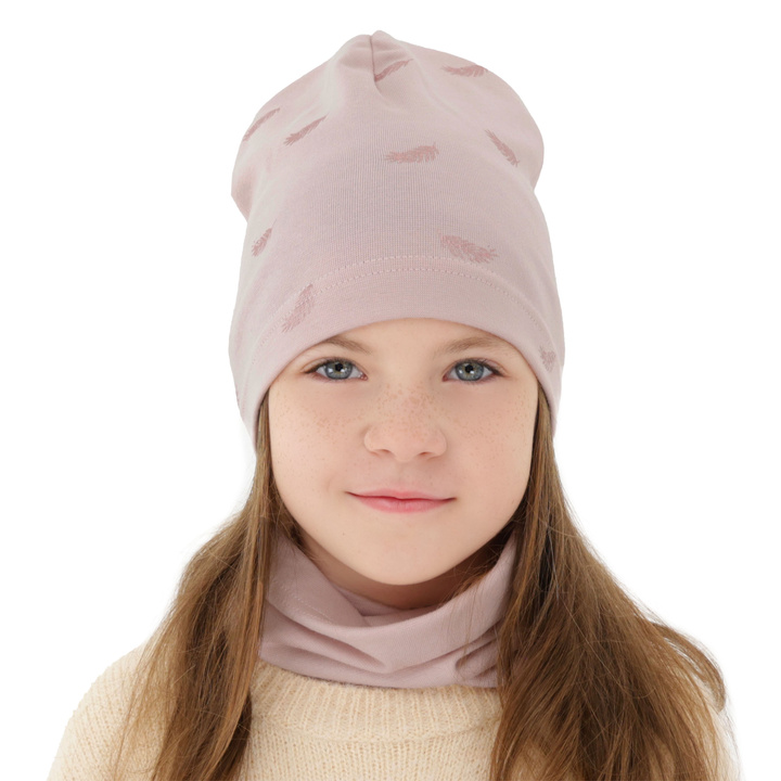 Flicka höst/vår set: mössa och halsduk, rosa, fodrad med bomull, Florena