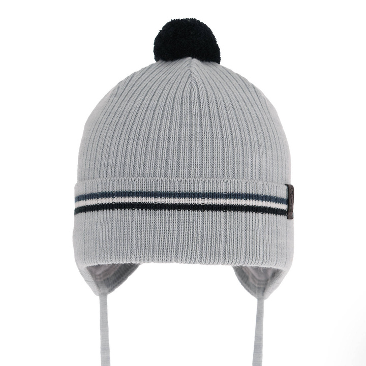 Pojke höst/vår mössa, blå, med knytband, med pompom, Vesper