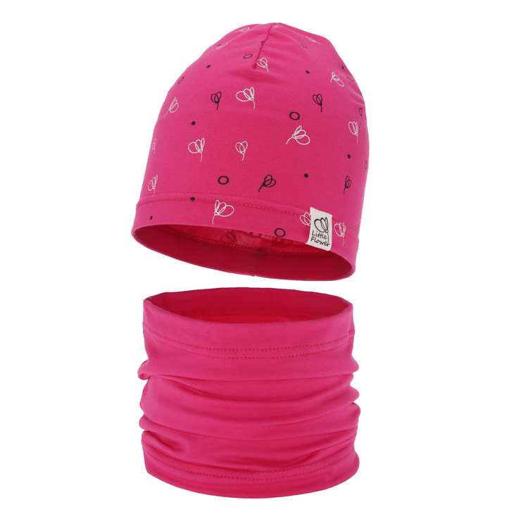 Flicka höst/vår set: mössa och tubhalsduk, rosa, fodrad med bomull, Fiora