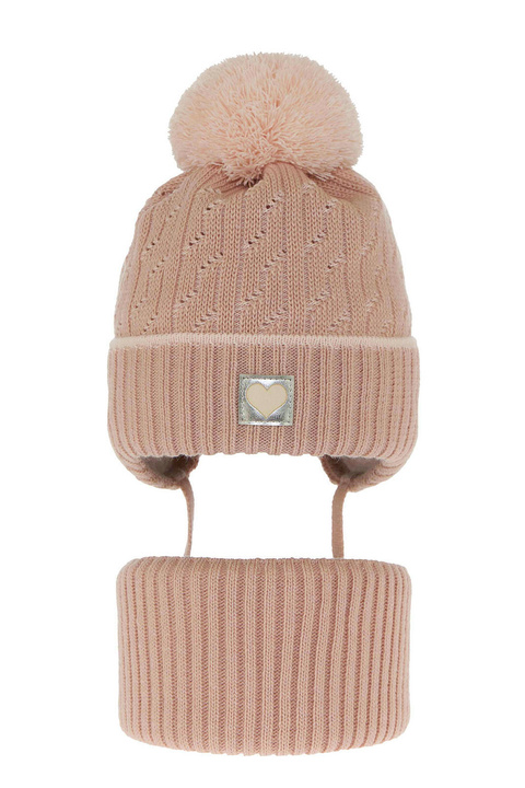Flicka vinter set: mössa och halsduk, rosa, med pompom, Natka