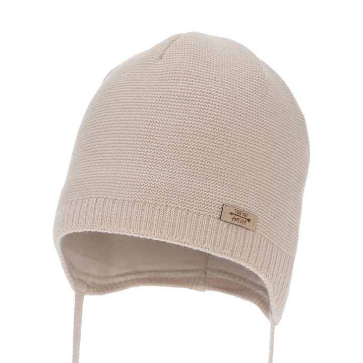 Flicka höst/vår mössa, beige, med knytband, Svenja