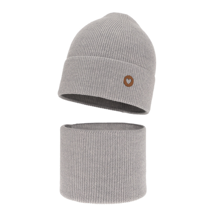 Flicka höst/vår set: mössa och tubhalsduk, grå, 100% Merino Ull, Brook