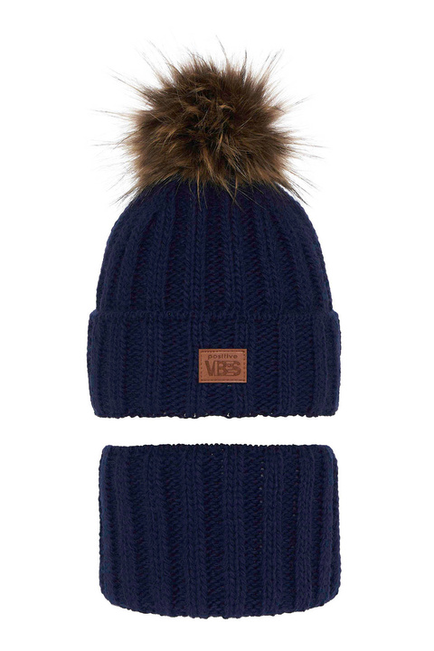 Pojke vinter set: mössa och halsduk, blå, med pompom, Remes