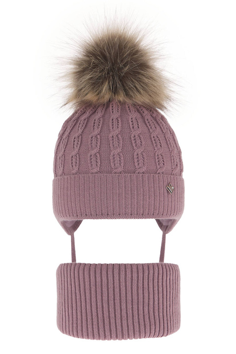 Flicka vinter set: mössa och tubhalsduk, lavendel, med pompom, Tukana
