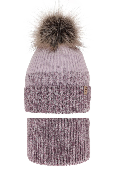 Flicka vinter set: mössa och tubhalsduk, lila, med pompom, Gimena