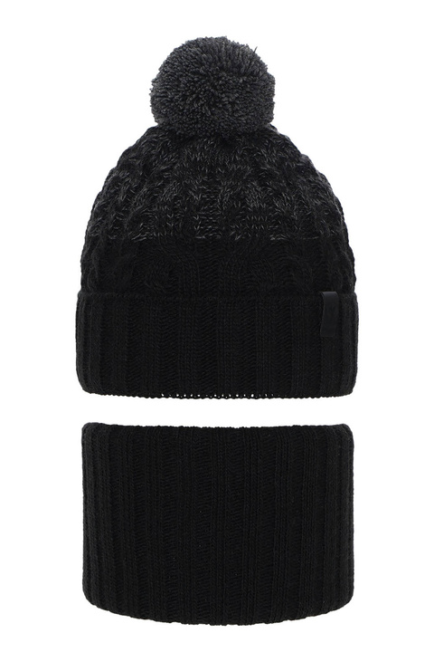 Pojke vinter set: mössa och halsduk, svart, med pompom, Travis