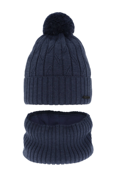 Pojke vinter set: mössa och halsduk, blå, med pompom, med merinull, Talar