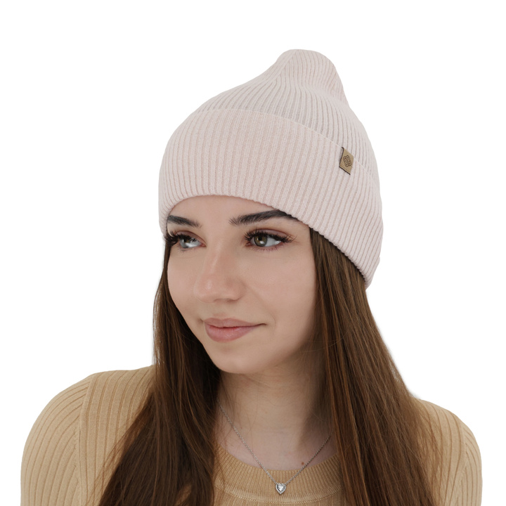 Dam höst/vår mössa, ljusrosa, med merinull, Alineta