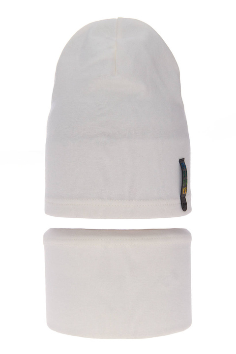 Flicka höst/vår set: mössa och tubhalsduk, creme, fodrad med bomull, Flores