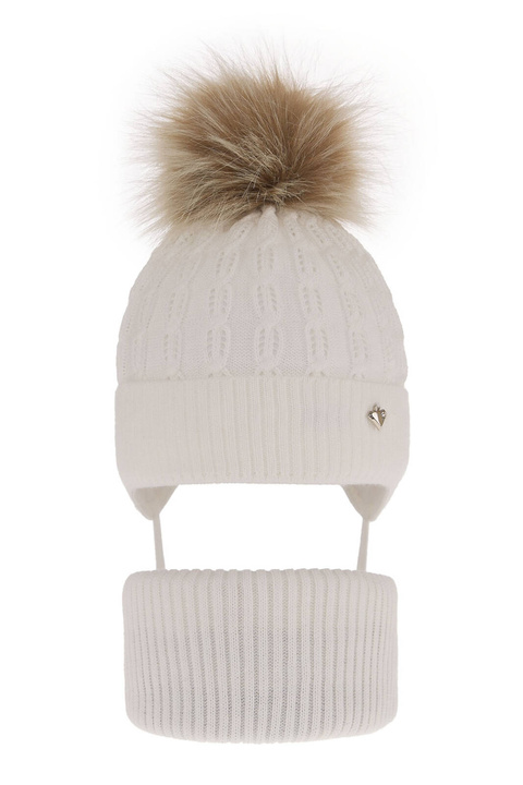 Flicka vinter set: mössa och tubhalsduk, vit, med pompom, wiązany, Tukana