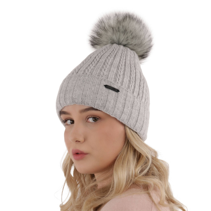 Dam vintermössa, grå, med pompom, Karizma