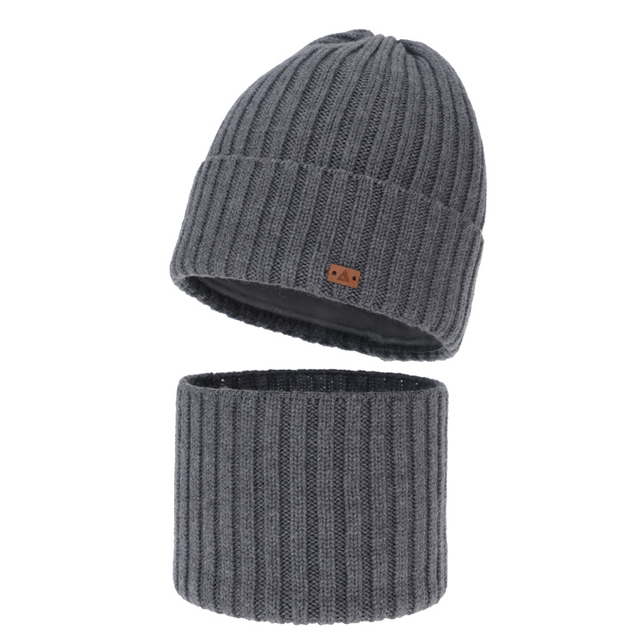 Pojke vinter set: mössa och tubhalsduk, grå, 100% Merino Ull, Umberto