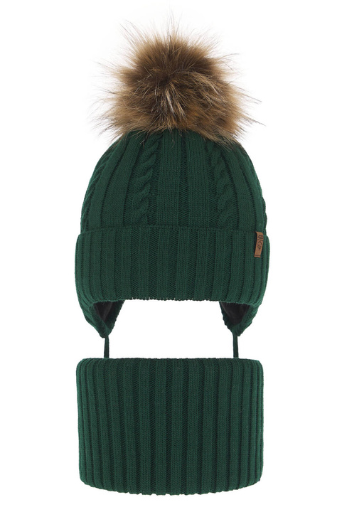 Pojke vinter set: mössa och tubhalsduk, grön, med pompom, Peter