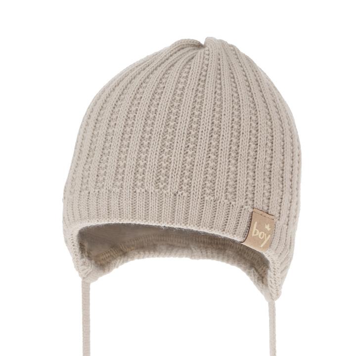 Pojke höst/vår mössa, beige, med knytband, Chico