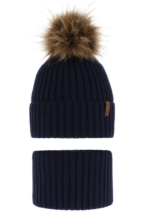 Pojke vinter set: mössa och tubhalsduk, blå, med pompom, Onyks