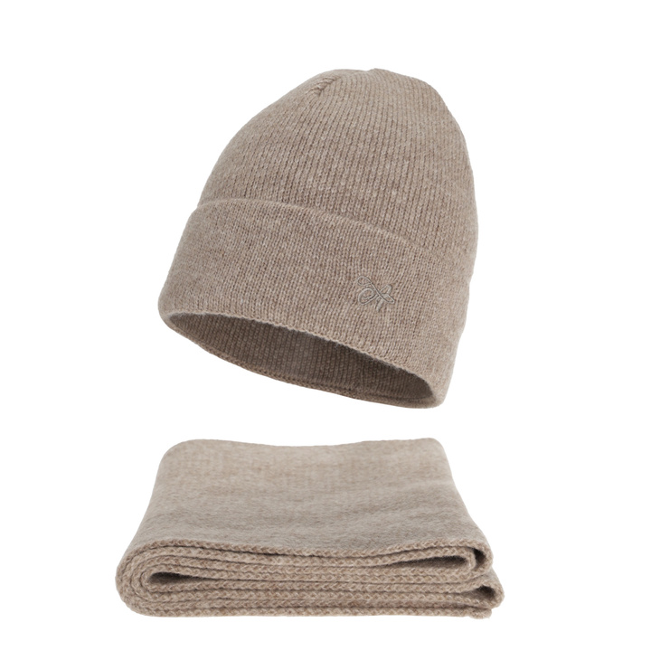 Dam vinter set: mössa och halsduk, beige, Rava