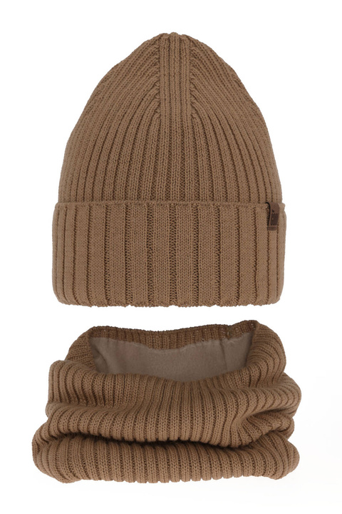 Pojke vinter set: mössa och tubhalsduk, camel, fodrad med fleece, Metis