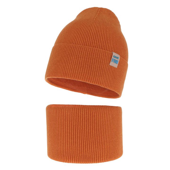 Pojke höst/vår set: mössa och tubhalsduk, orange, med bomull, Ottavio
