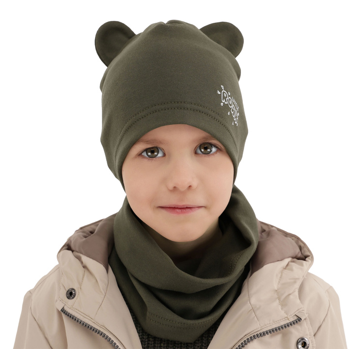Pojke höst/vår set: mössa och halsduk, khaki, Cymes