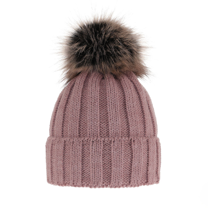 Dam vintermössa, rosa, med pompom, Mokka