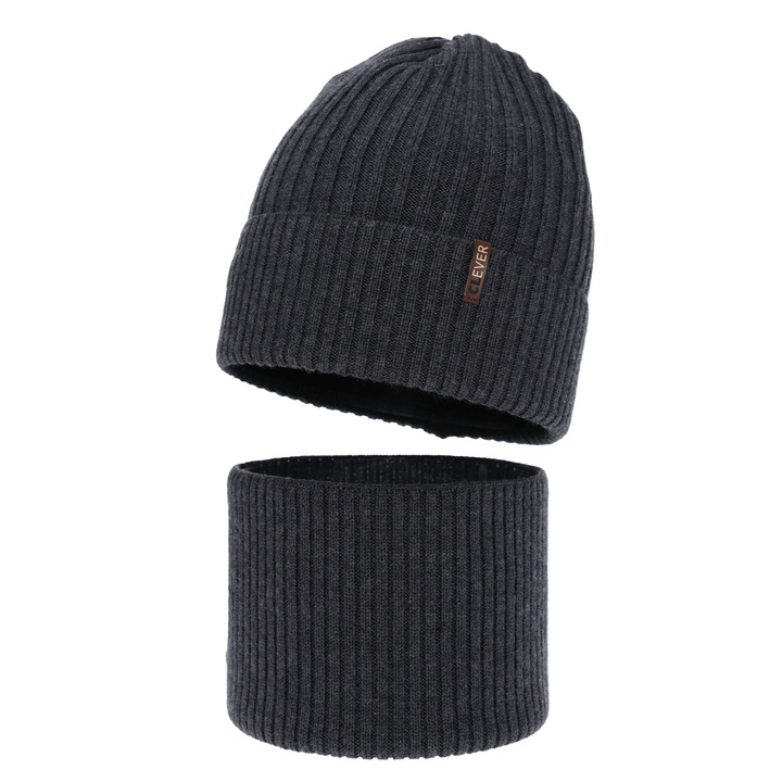 Pojke vinter set: mössa och halsduk, mörkgrå, med 100% Merino Ull, Gizmo