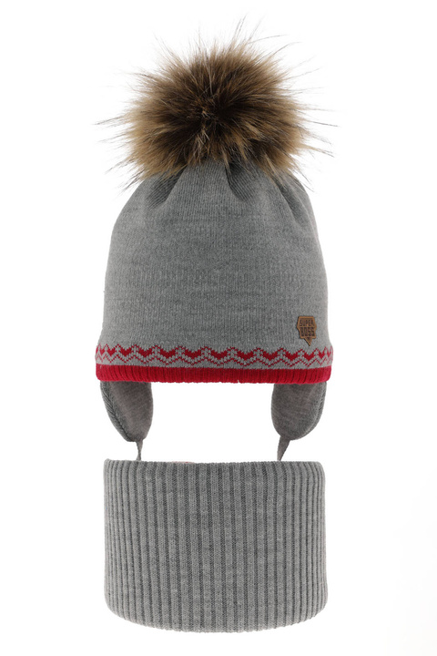 Pojke vinter set: mössa och halsduk, grå, med pompom, Elpis