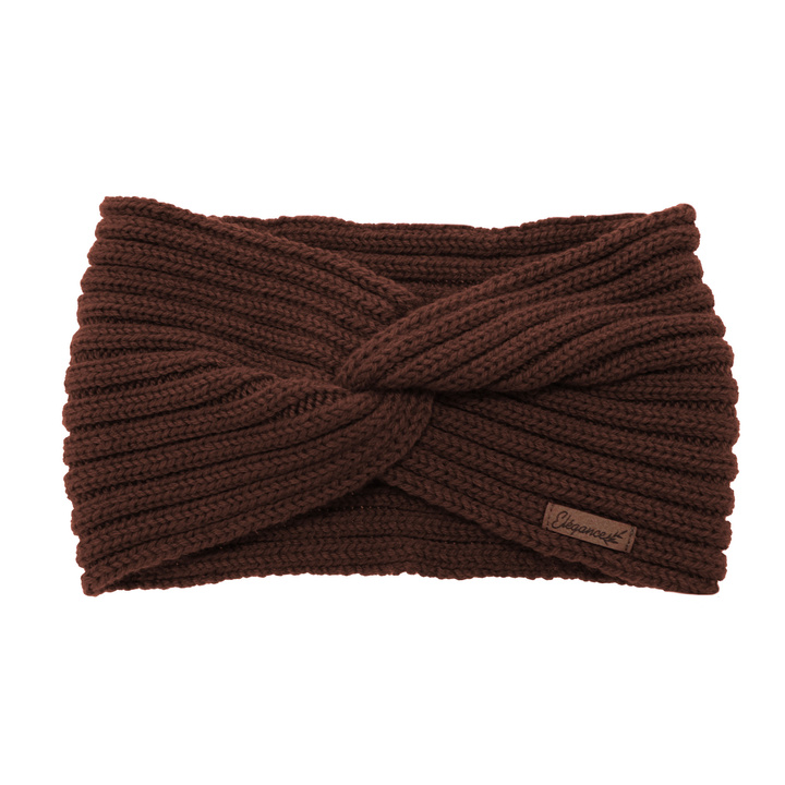 Dam vinter pannband, brun, 100% Merino Ull, Veka
