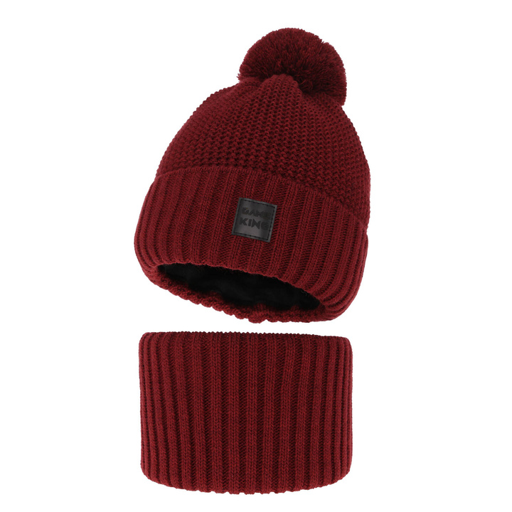 Pojke vinter set: mössa och tubhalsduk, bordeaux, med pompom, Conan