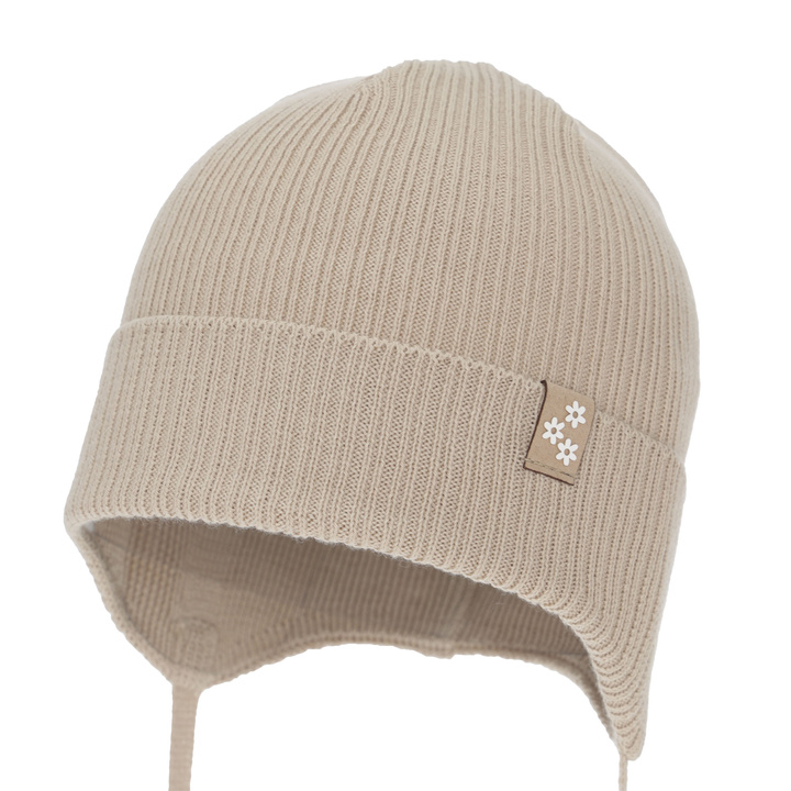 Flicka höst/vår mössa, beige, med knytband, 100% bomull, Lunara