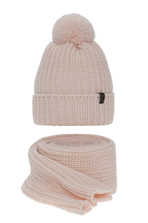 Dam vinter set: mössa och halsduk, rosa, med pompom, Lupita
