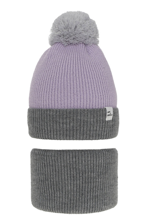 Flicka vinter set: mössa och halsduk, grå, med pompom, Rosalin