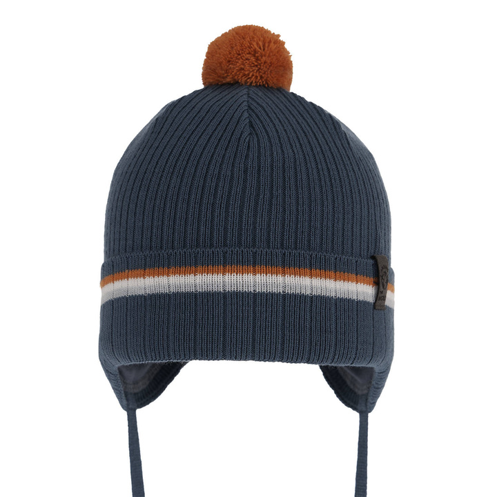 Pojke höst/vår mössa, blå, med knytband, med pompom, Vesper