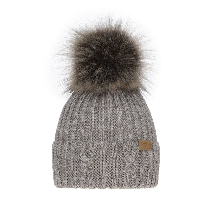 Dam vintermössa, beige, med pompom, Lawina