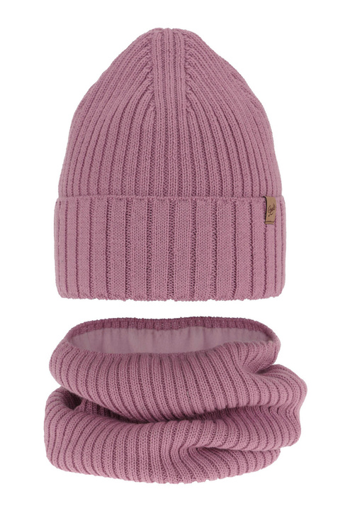 Flicka vinter set: mössa och halsduk, lila, med merinull, Mesalia