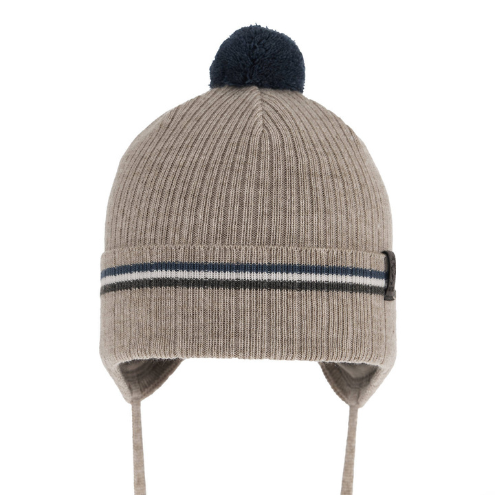 Pojke höst/vår mössa, beige, med knytband, Vesper