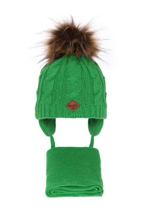 Pojke vinter set: mössa och halsduk, grön, med pompom, Minor