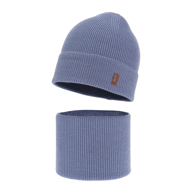 Pojke höst/vår set: mössa och tubhalsduk, blå, 100% Merino Ull, Bruce