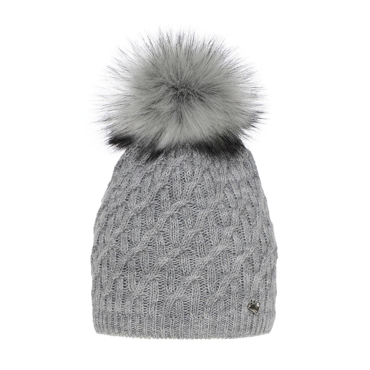 Dam vintermössa, grå, med pompom, Kaskada