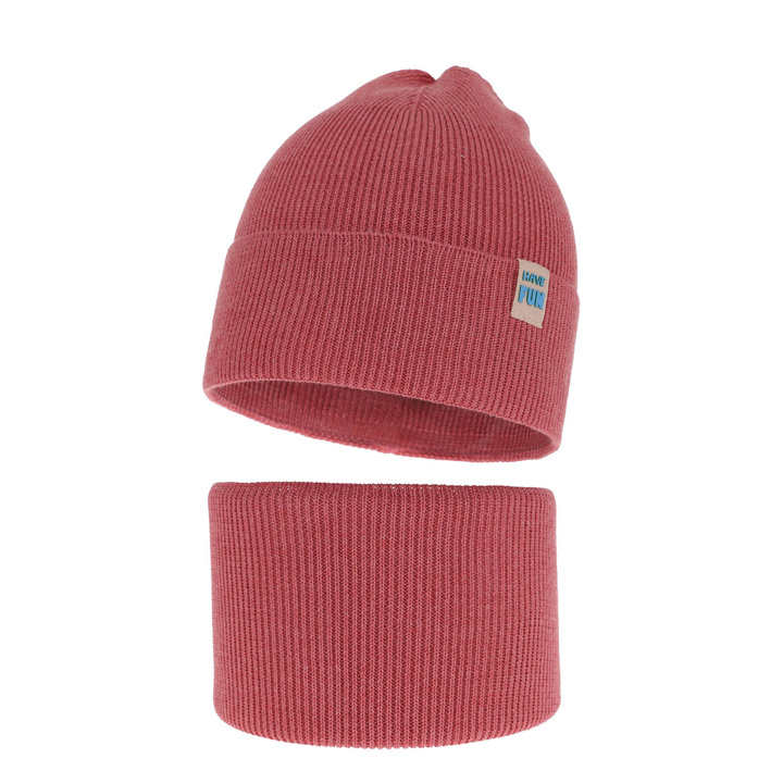 Pojke höst/vår set: mössa och halsduk, korallfärgad, med bomull, Ottavio