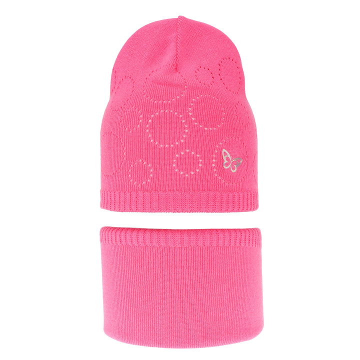 Flicka höst/vår set: mössa och tubhalsduk, rosa, med bomull, Amarilla