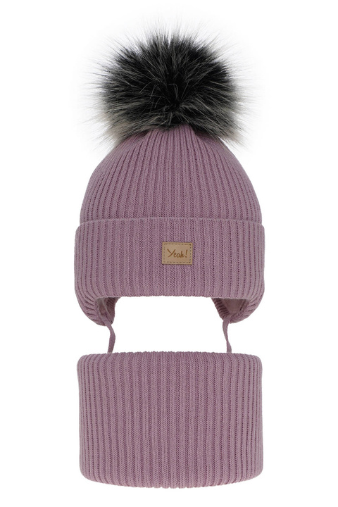 Flicka vinter set: mössa och halsduk, lila, med pompom, wiązany, Dilajla
