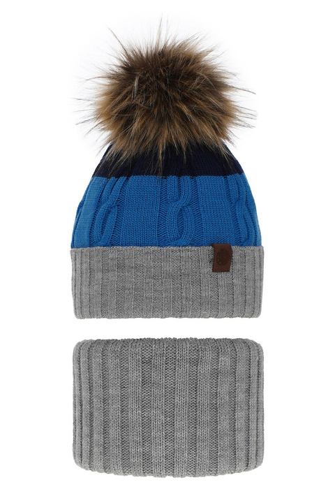 Pojke vinter set: mössa och tubhalsduk, grå, med pompom, Karmel