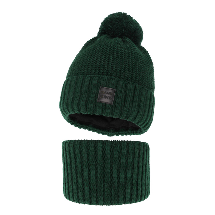 Pojke vinter set: mössa och tubhalsduk, grön, med pompom, Conan