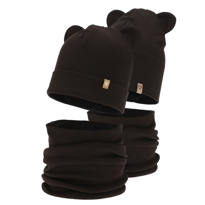 Flicka höst/vår set: mössa och tubhalsduk, bomull, mörkbrun, Luminia