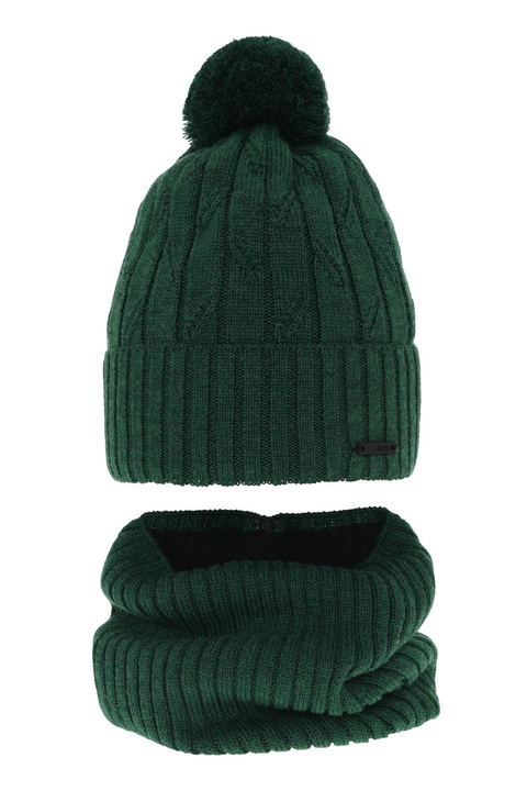 Pojke vinter set: mössa och halsduk, grön, med pompom, med merinull, Talar
