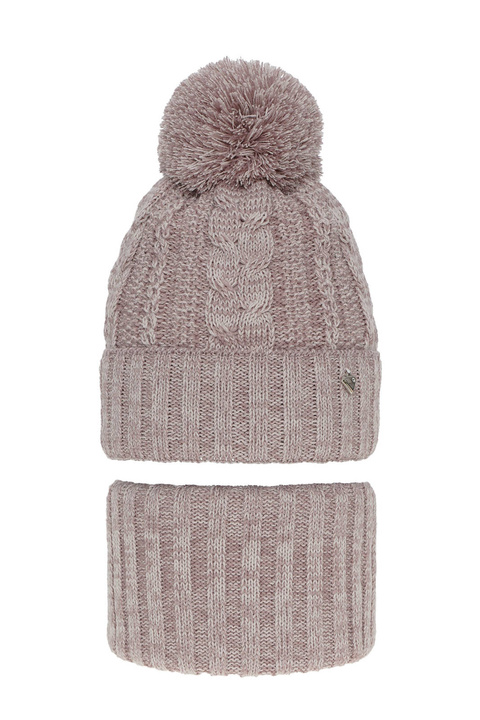 Flicka vinter set: mössa och tubhalsduk, rosa, med pompom, Maroko