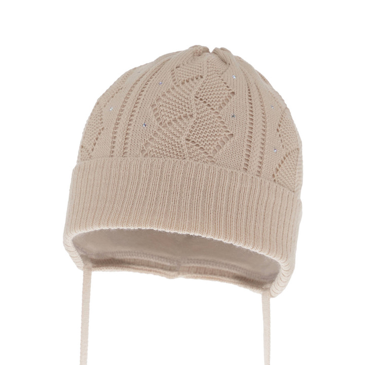 Flicka höst/vår mössa, beige, med knytband, Marinetta