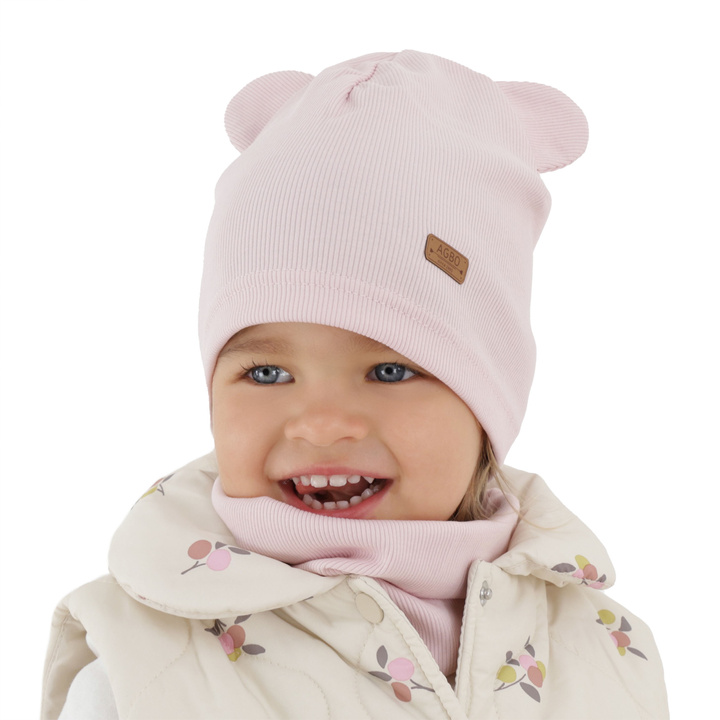 Flicka höst/vår set: mössa och tubhalsduk, av bomull, rosa Georgea