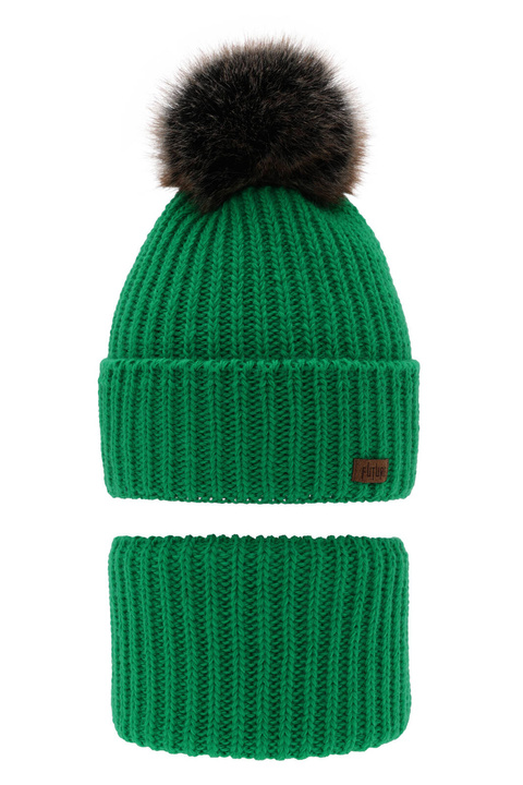 Pojke vinter set: mössa och tubhalsduk, grön, med pompom, Wonder