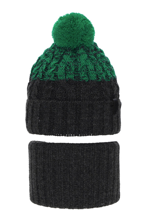 Pojke vinter set: mössa och halsduk, grå, med pompom, Travis